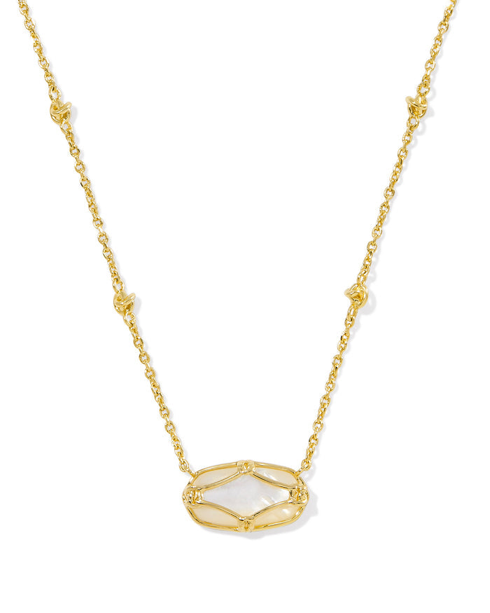 Elisa Lattice Frame Short Pendant Necklace in Gold Ivory Mother of Pearl