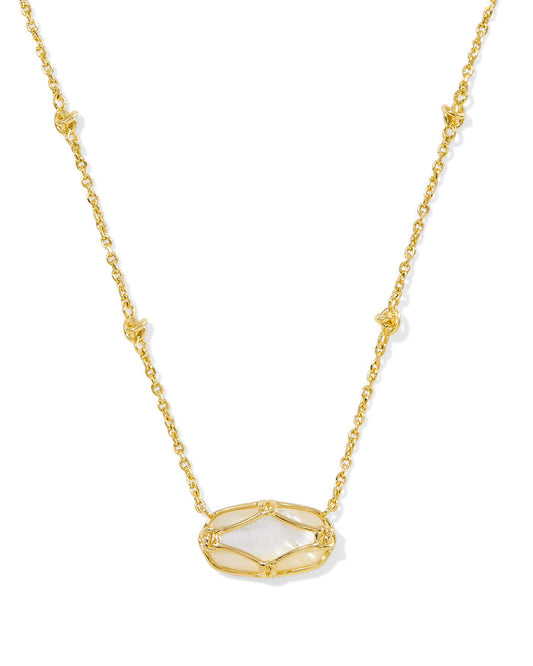 Elisa Lattice Frame Short Pendant Necklace in Gold Ivory Mother of Pearl