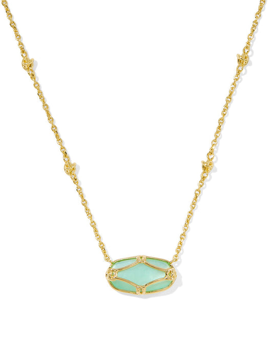 Elisa Lattice Frame Short Pendant Necklace in Gold Light Green Mother of Pearl