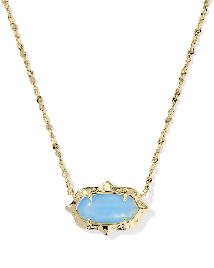 Elisa Scallop Frame Gold Short Pendant Necklace Sky Blue Iridescent Abalone