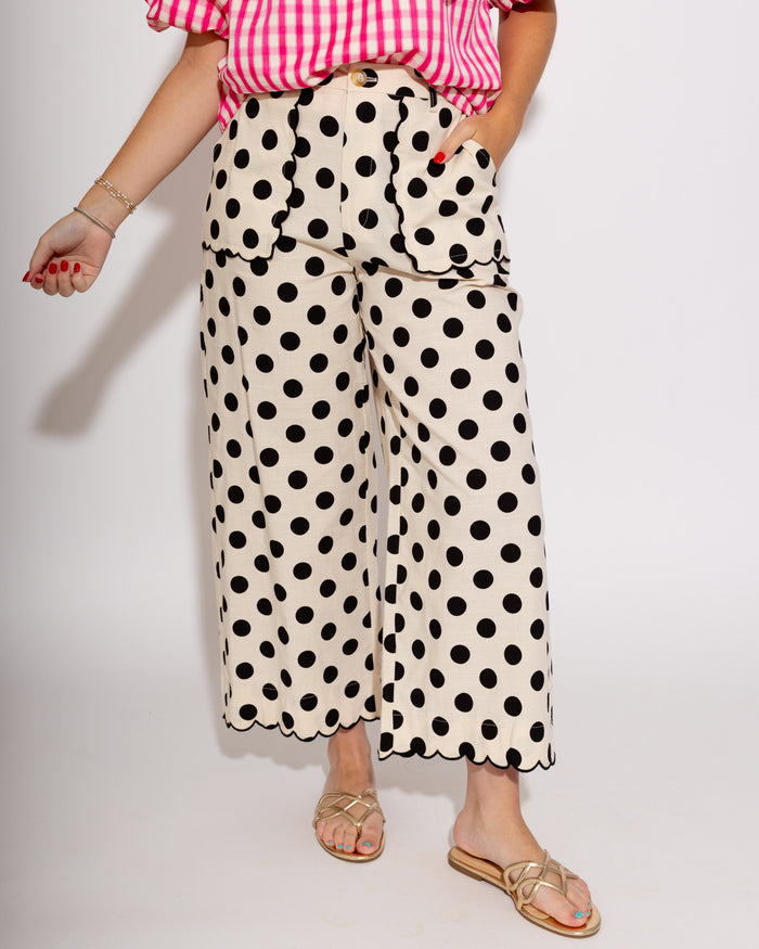 Embroidered Scallop Edge Polka Dot Pants