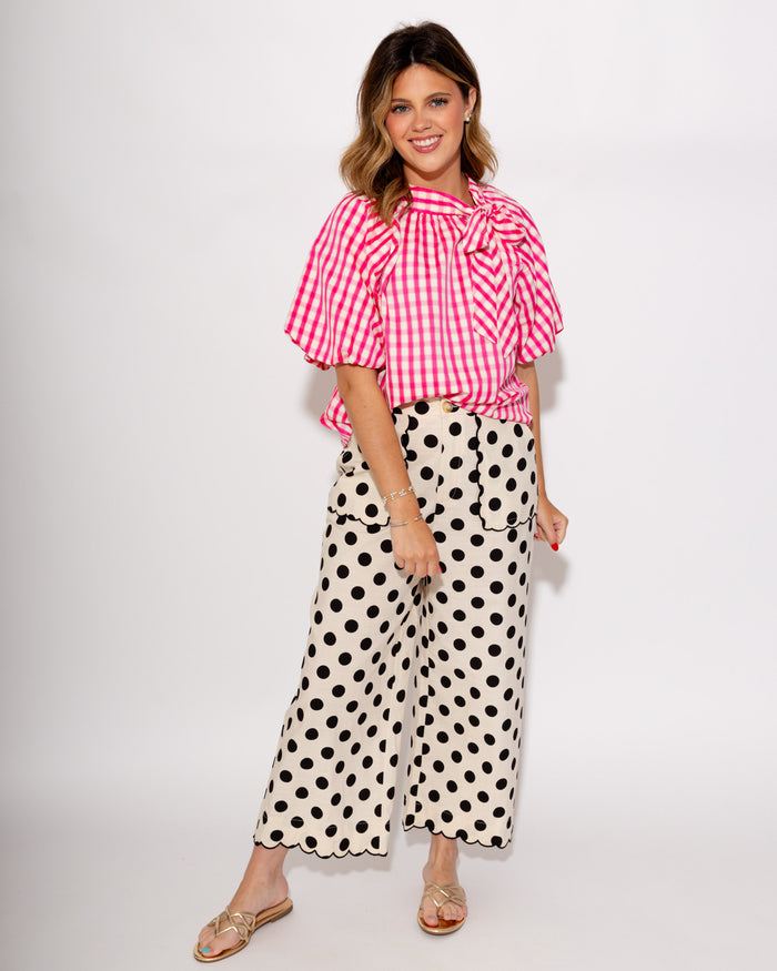 Embroidered Scallop Edge Polka Dot Pants