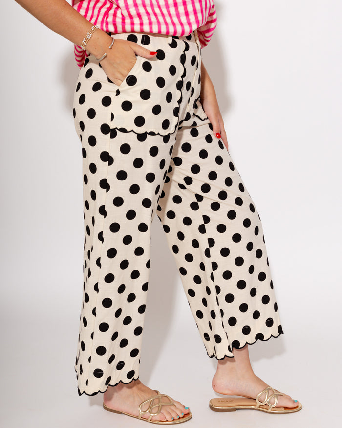 Embroidered Scallop Edge Polka Dot Pants