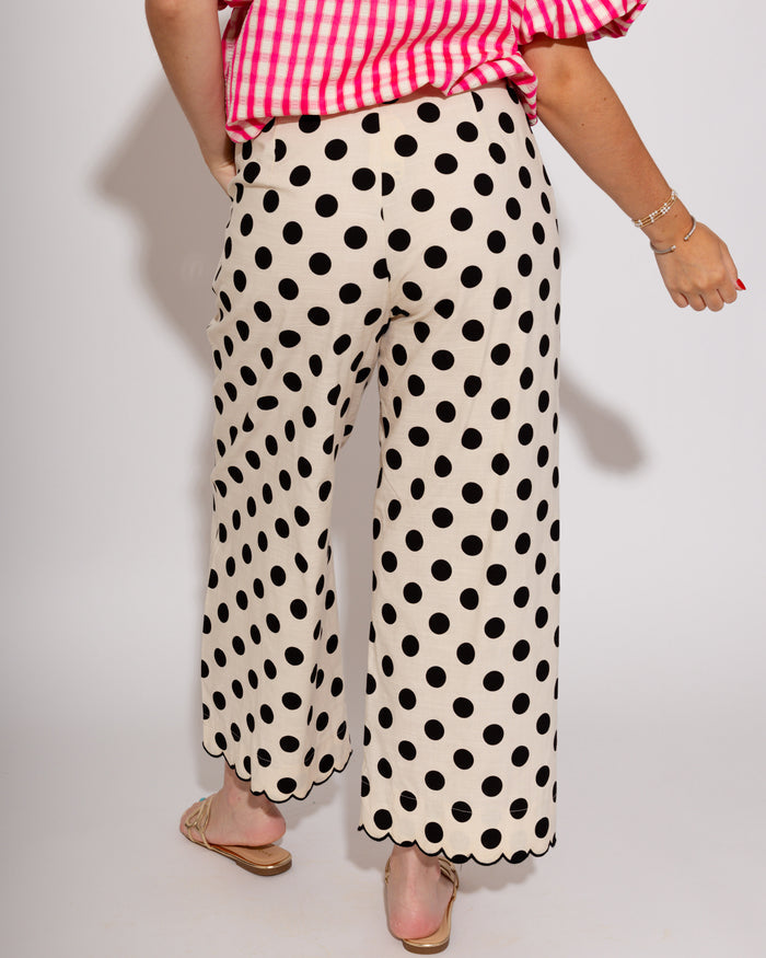 Embroidered Scallop Edge Polka Dot Pants
