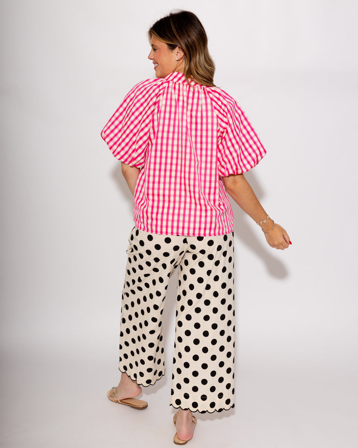 Embroidered Scallop Edge Polka Dot Pants