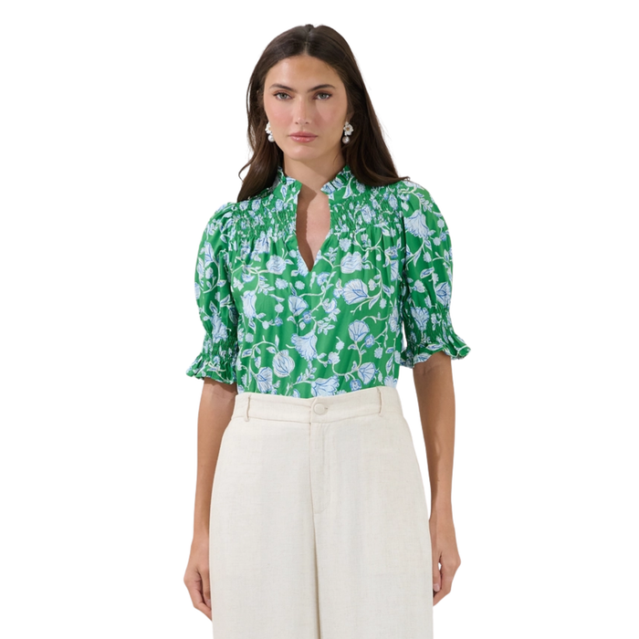 Emerald Garden Smocked Blouse