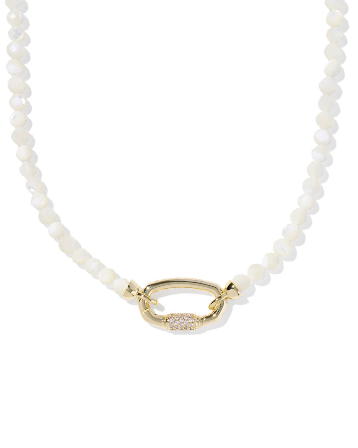 Emery Beaded Strand Necklace in Gold Ivory Mother of Pearl