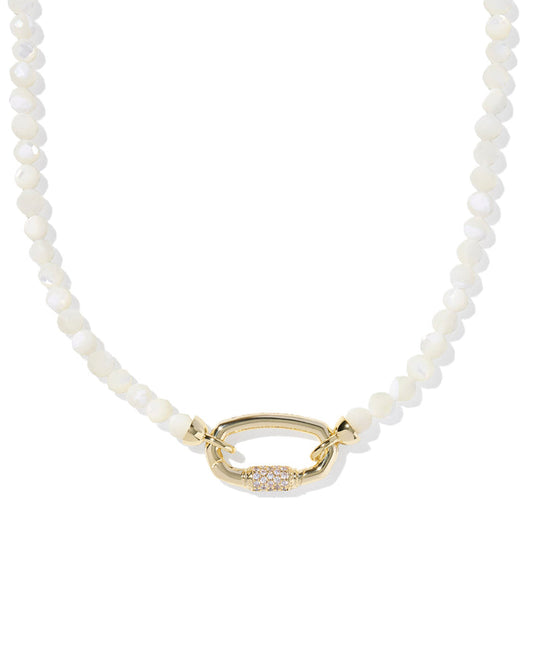 Emery Beaded Strand Necklace in Gold Ivory Mother of Pearl