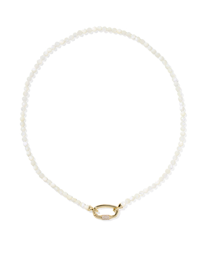 Emery Beaded Strand Necklace in Gold Ivory Mother of Pearl