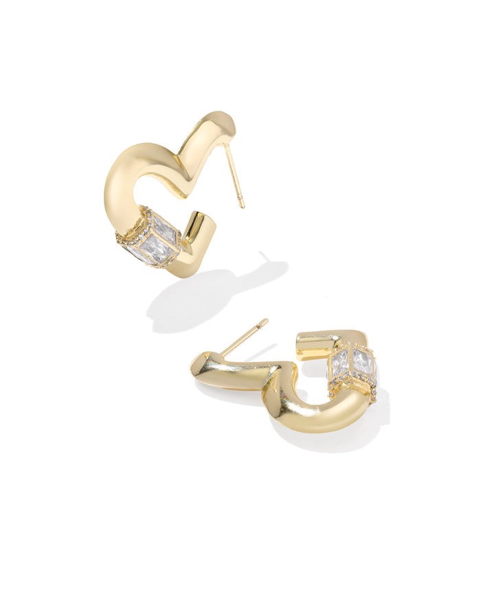 Emery Heart Hoop Earring in Gold White Crystal