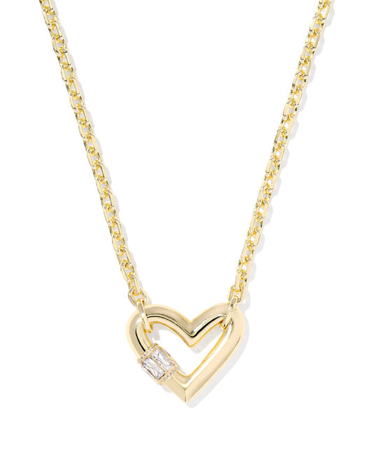 Emery Heart Short Pendant Necklace in Gold White Crystal