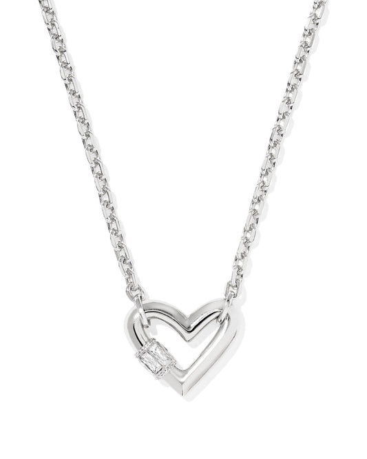 Emery Heart Short Pendant Necklace in Silver White Crystal