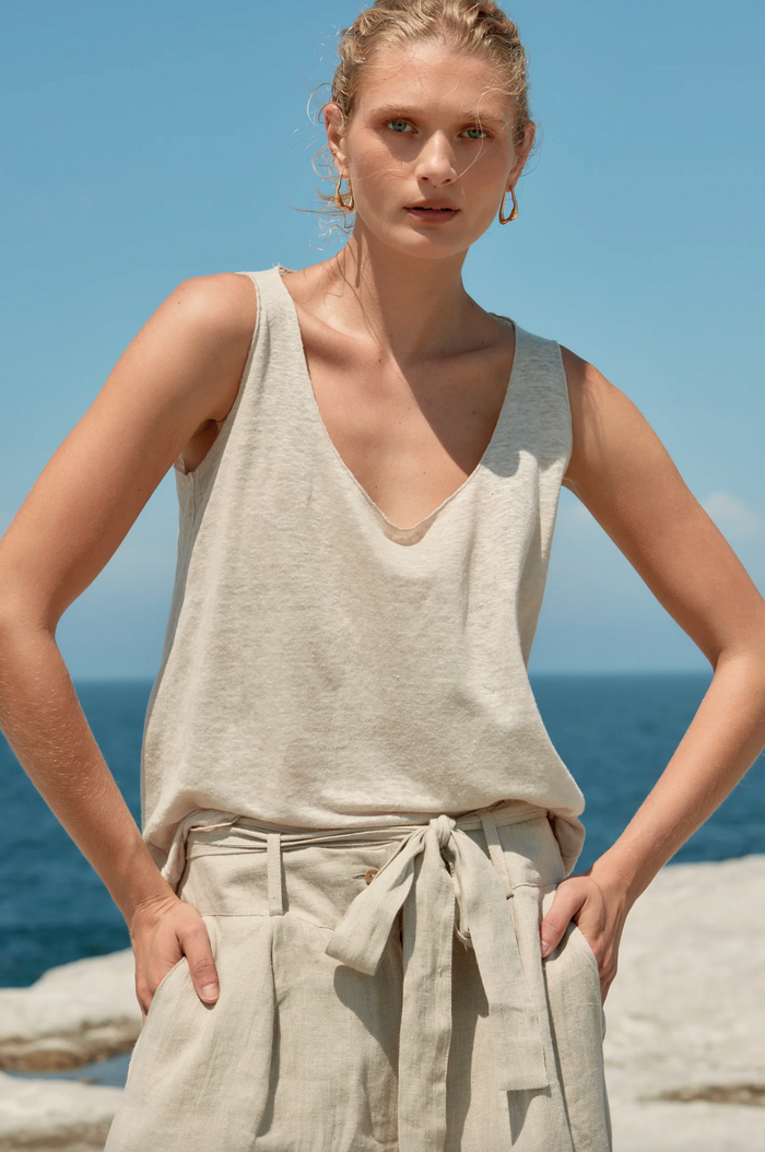 Estilo Emporio Tank Linen Singlet - Natural