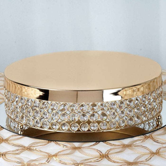 Fancy Beaded Crystal Metal Cake Stand - Gold - 13.5" Diameter