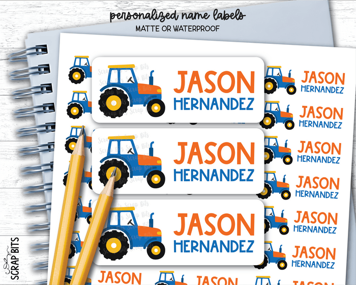 Farm Tractor Name Labels, Personalized Belonging Labels - Scrap Bits