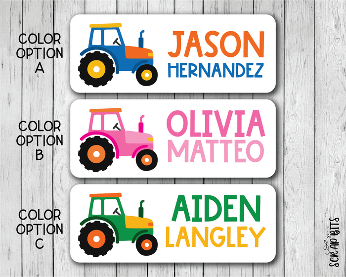 Farm Tractor Name Labels, Personalized Belonging Labels - Scrap Bits
