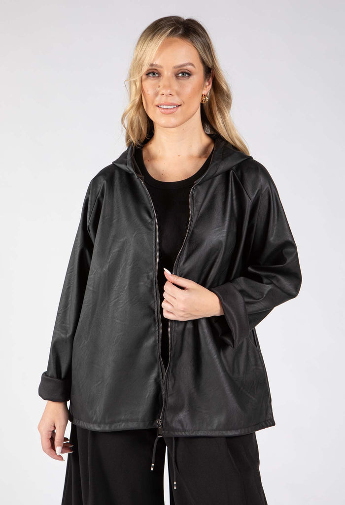 Faux Leather Zip-Up Jacket