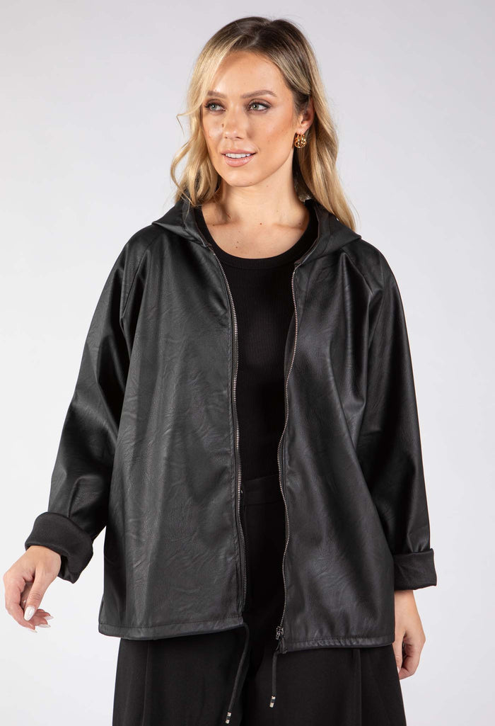Faux Leather Zip-Up Jacket