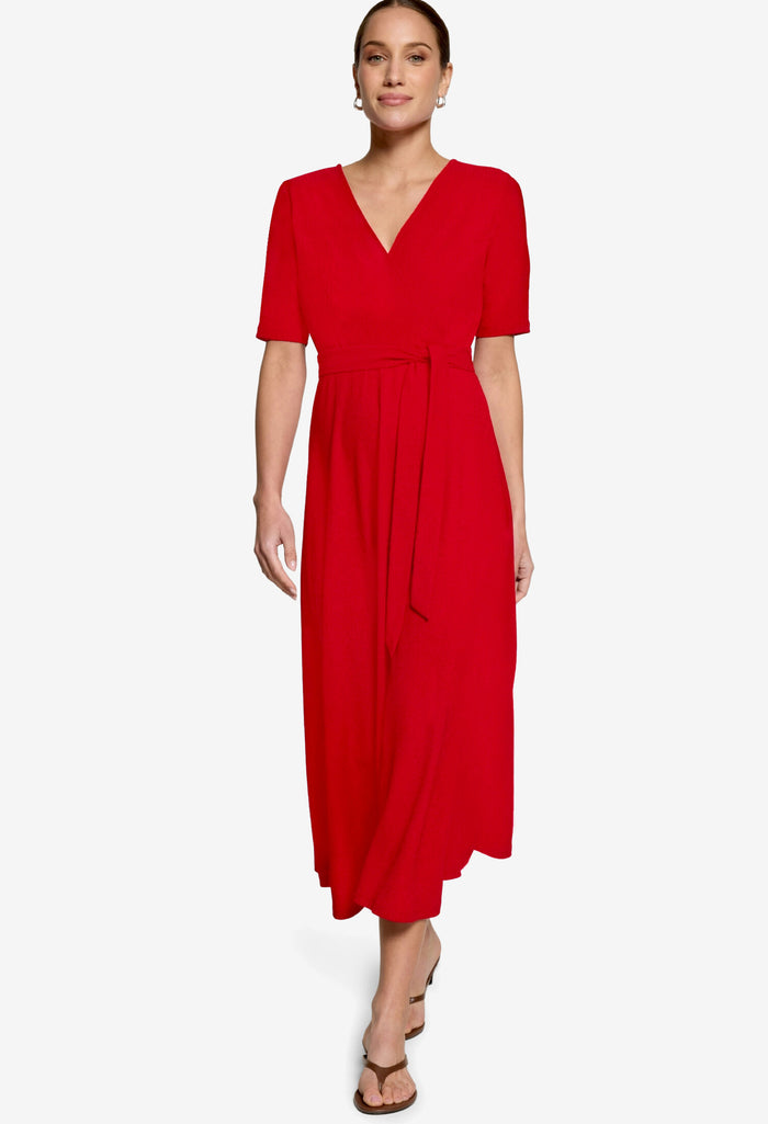 Faux Wrap Midi Dress
