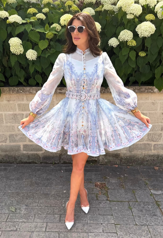 Floral Arch Belted Short Dress