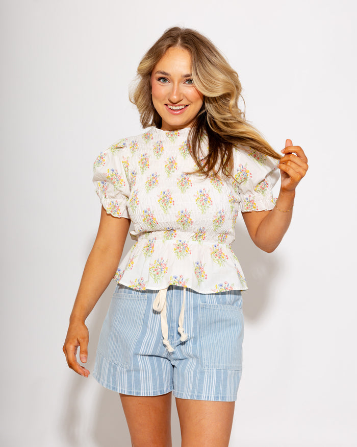 Floral Bouquets Smocked Top