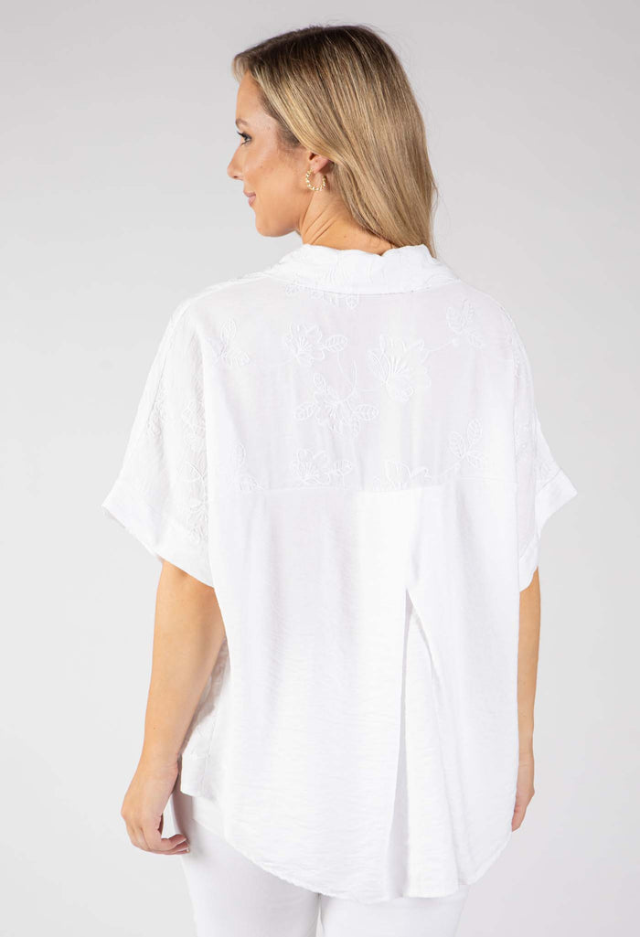 Floral Embroidery Linen Look Shirt