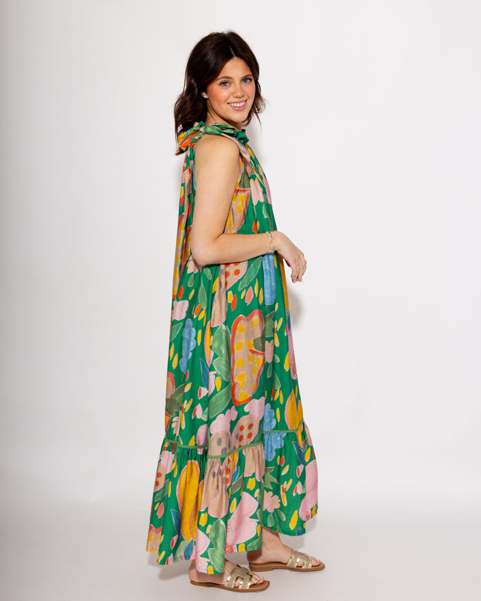 Floral Halter Neck Midi Dress in Green