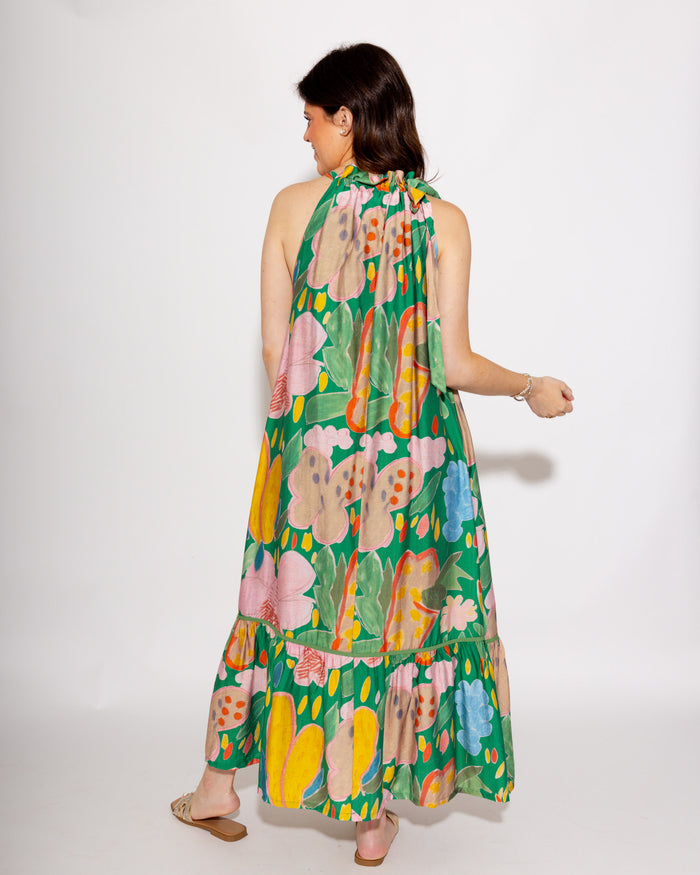 Floral Halter Neck Midi Dress in Green