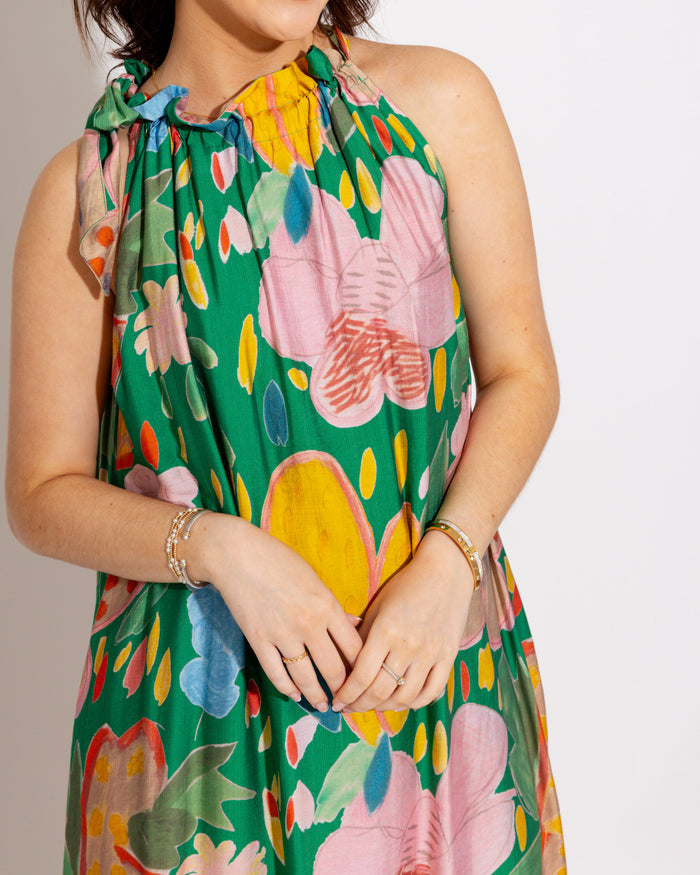 Floral Halter Neck Midi Dress in Green