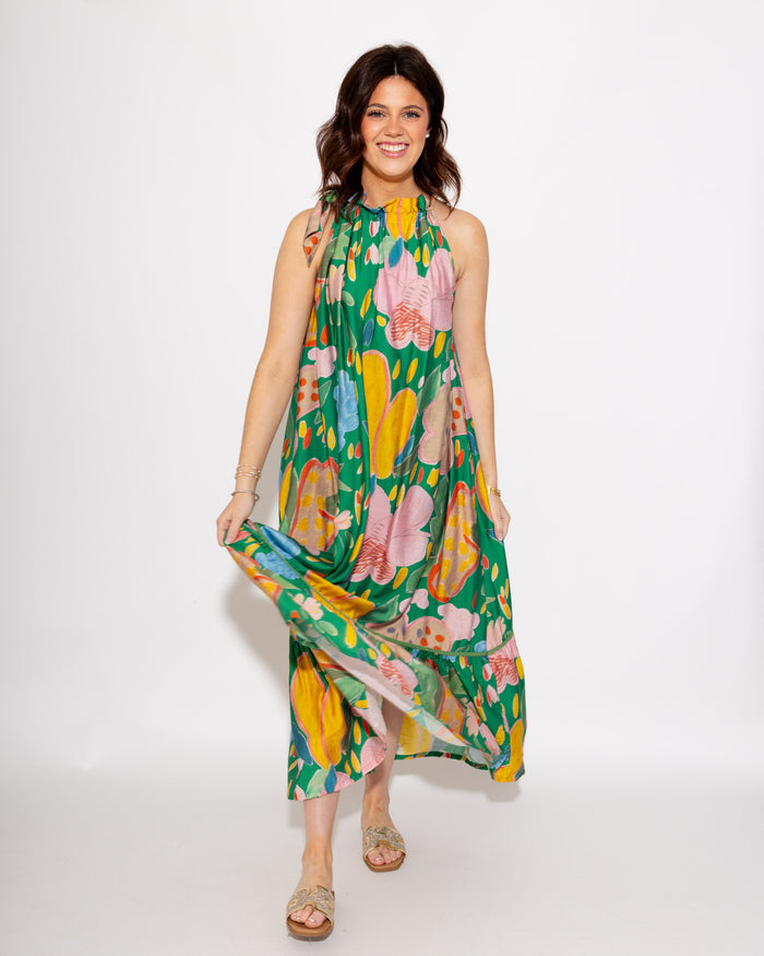 Floral Halter Neck Midi Dress in Green