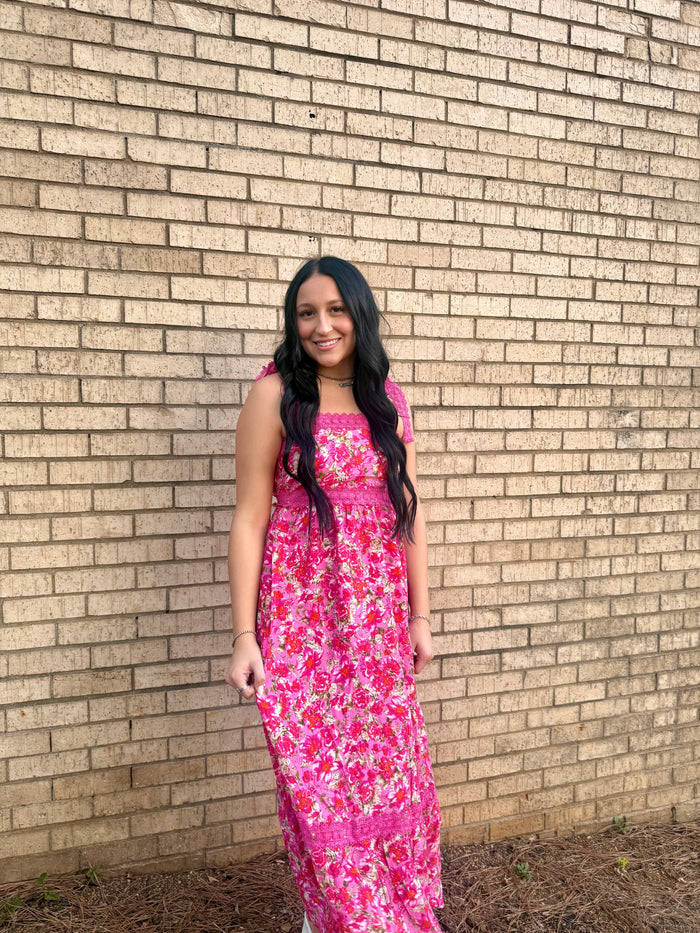 Floral Lace Tied Strap Empire Waist Maxi Dress