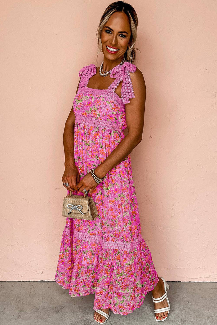 Floral Lace Tied Strap Empire Waist Maxi Dress