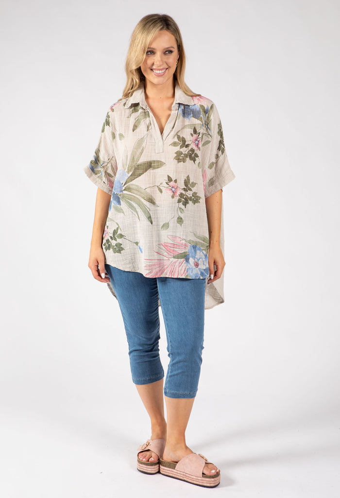 Floral Linen Look Blouse