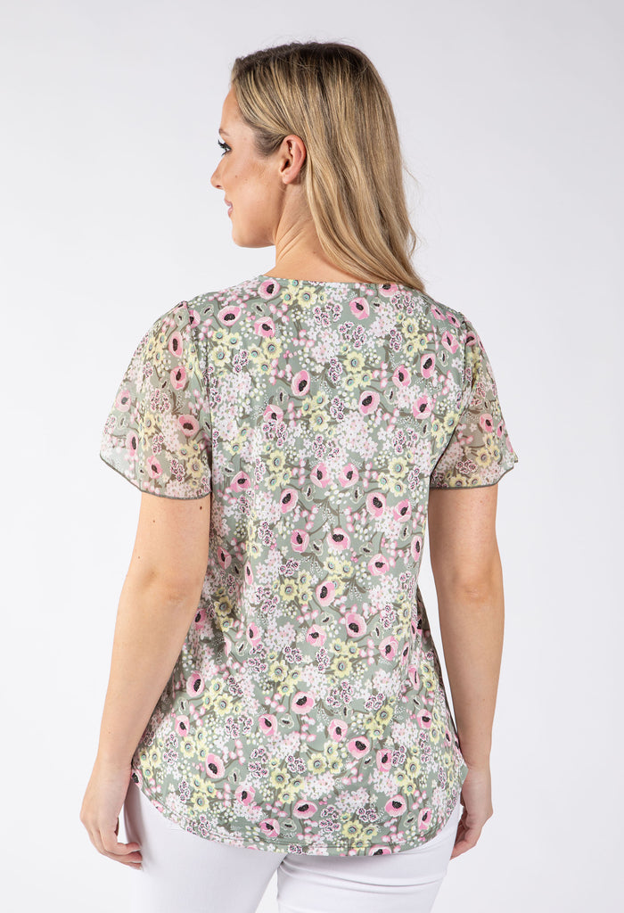 Floral Print Angel Sleeve Top