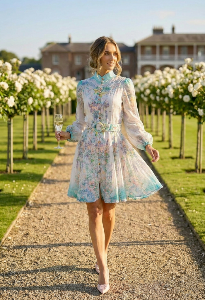 Floral Print Belted Short Dress