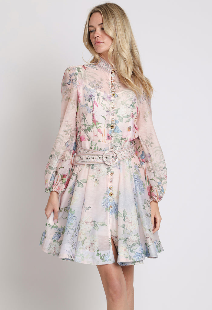 Floral Print Belted Short Dress