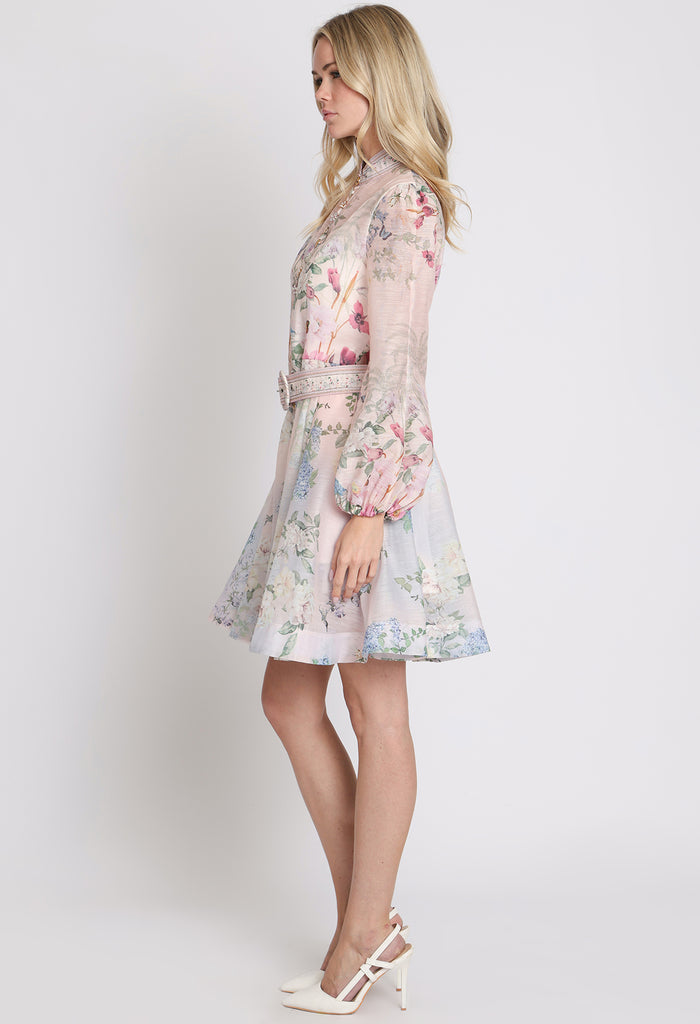 Floral Print Belted Short Dress