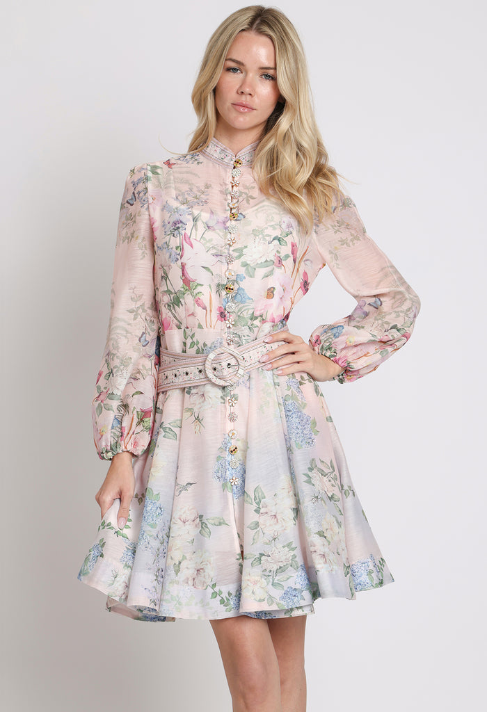 Floral Print Belted Short Dress