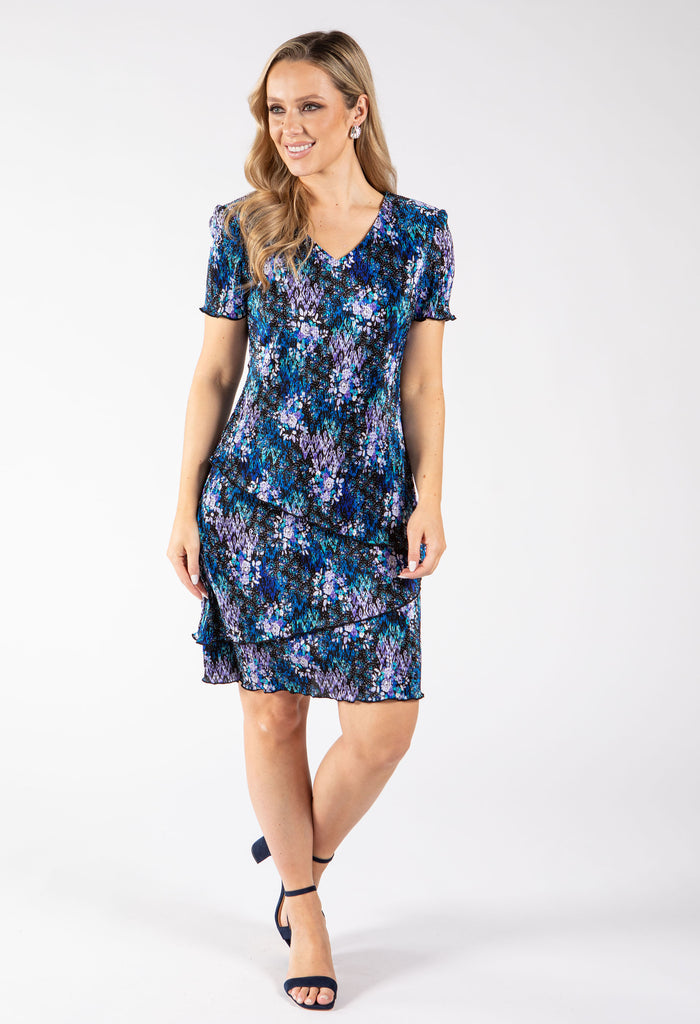 Floral Print Tiered Plisse Dress