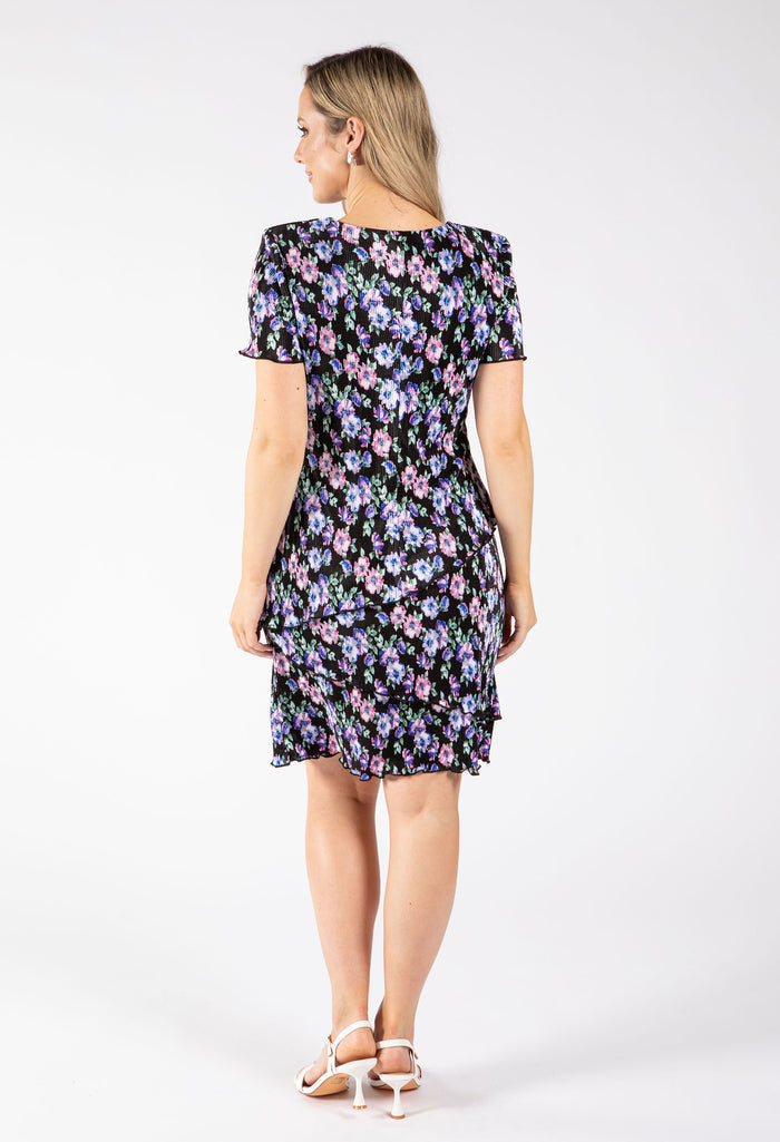 Floral Print Tiered Plisse Dress