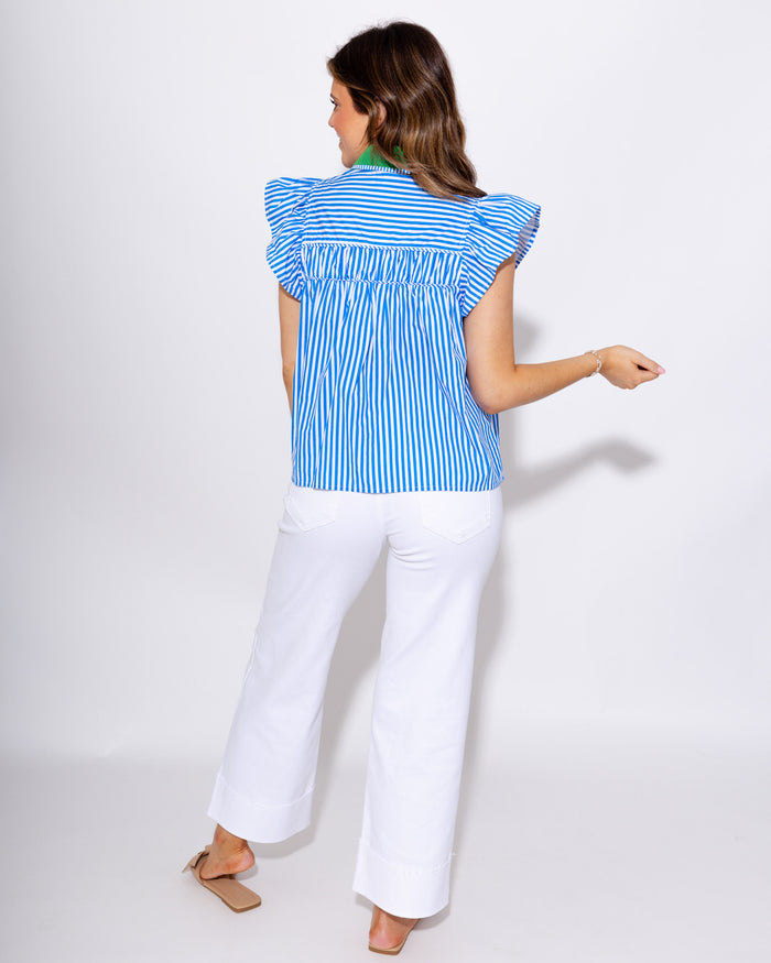 Flutter Sleeve Stripe  Button-Up Top