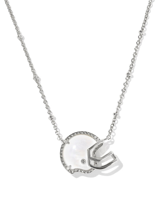 Football Helmet Pndnt. Necklace in Silver White Mother of Pearl