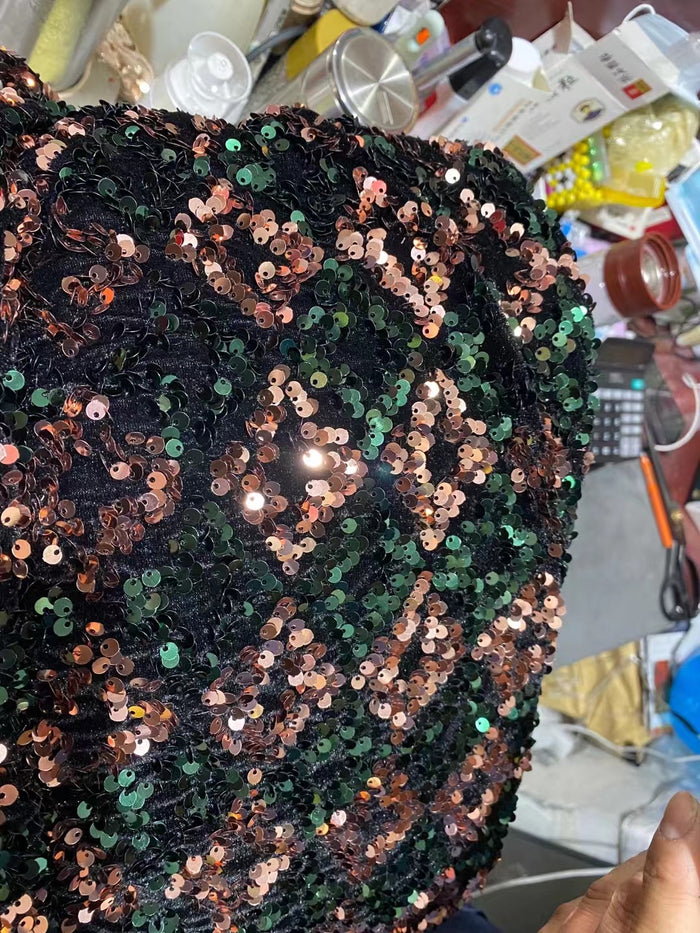 Forest Green Big Sequin Prom Dress 2022 Ball Gown Spaghetti Straps Corset Back with Pockets