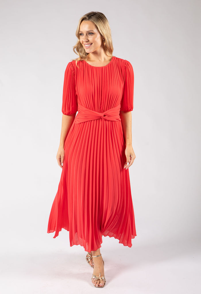 Front Knot Plisse Pleated Dress