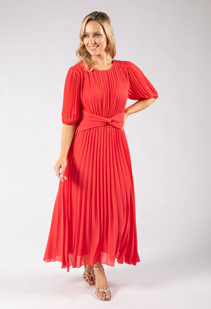 Front Knot Plisse Pleated Dress