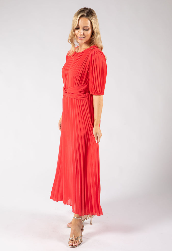 Front Knot Plisse Pleated Dress