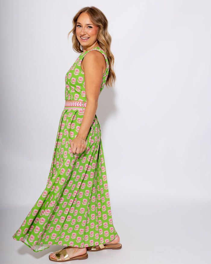 Green Floral Crop Top Midi Skirt Set - Pretty Follies - Gaudie & Co. Texas Boutique
