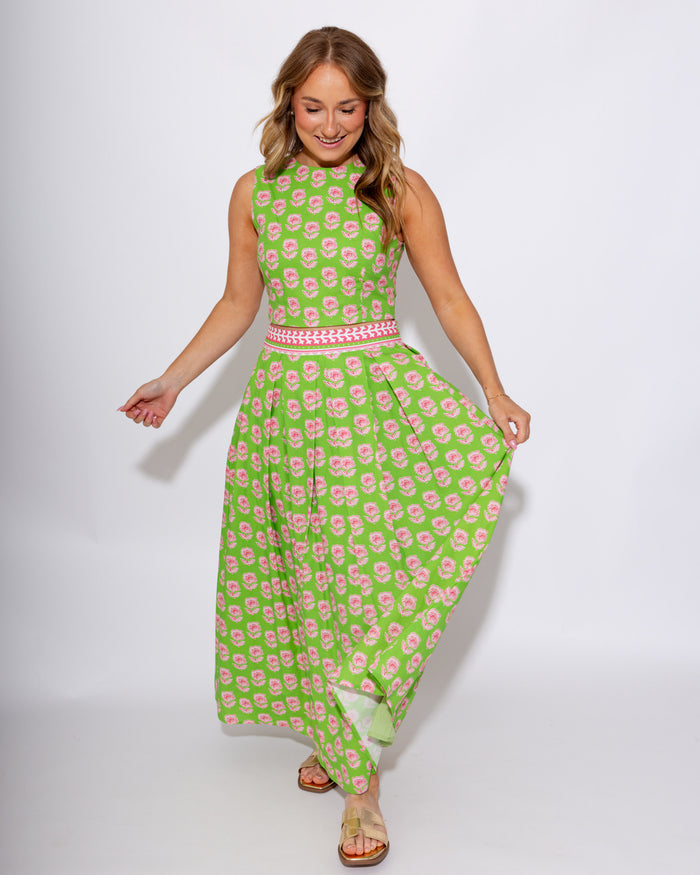 Green Floral Crop Top Midi Skirt Set - Pretty Follies - Gaudie & Co. Texas Boutique