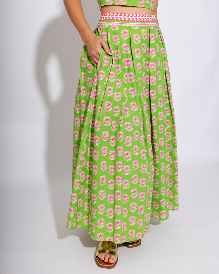 Green Floral Crop Top Midi Skirt Set - Pretty Follies - Gaudie & Co. Texas Boutique
