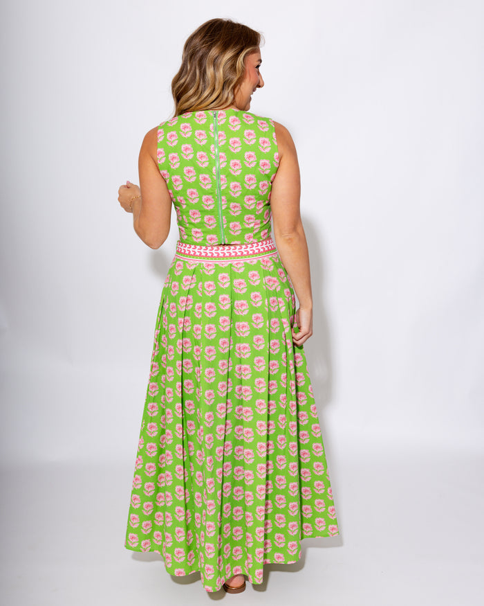 Green Floral Crop Top Midi Skirt Set - Pretty Follies - Gaudie & Co. Texas Boutique